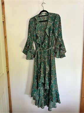 Max Studio Green Floral Ruffle Maxi Dress